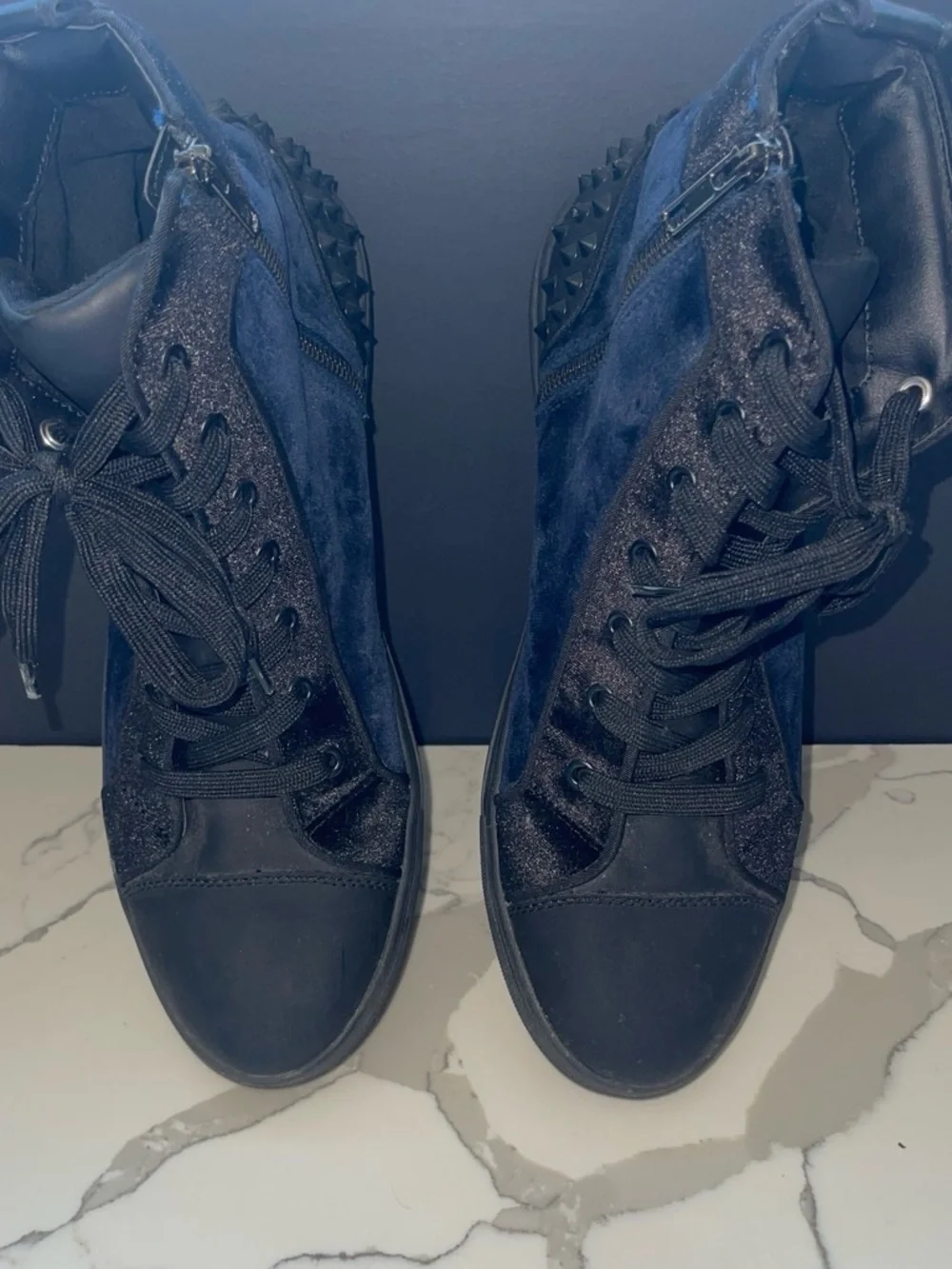 Steve Madden Navy Velvet High-Top Sneakers with Black Accents Punk Rock